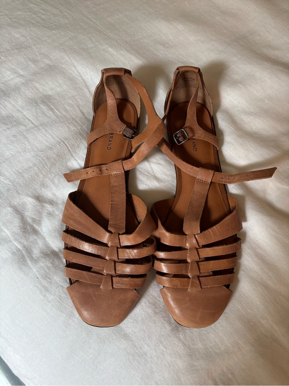 Women’s Lucky Brand Strappy Brown Leather Sandals - Casual T-Strap